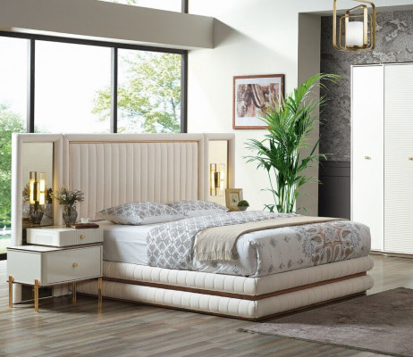 Nowoczesny Zestaw Sypialnia Łóżko + 2x Szafki nocne Design Meble 3 szt. beżowy