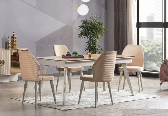 Designerski Komplet 6x Krzesła + Stół obiadowy Zestaw jadalnia Designer Ustaw Nowy