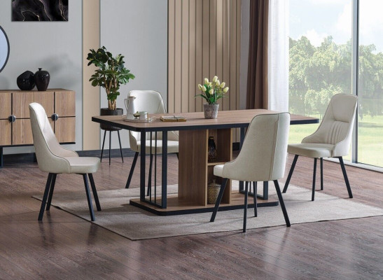 komplet jadalnia 7 szt. Stół obiadowy 6x Krzesła Designer Drewno Krzesło Ustawić Meble Nowe