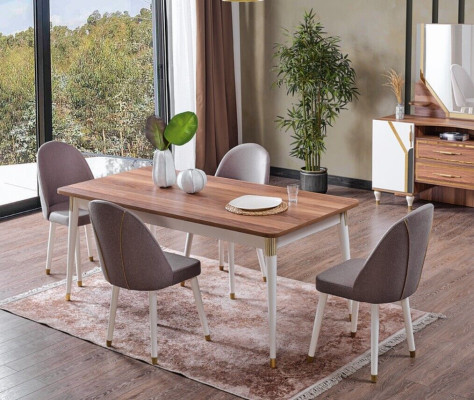 jadalnia Zestaw 6x Krzesła + Stół obiadowy Zestaw jadalnia Designer Drewno Krzesło Ustawić Nowość