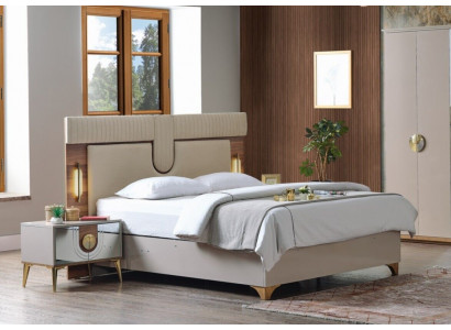 Luksusowy Zestaw Sypialnia Łóżko + 2x Szafki nocne Drewno Kompletny New Modern