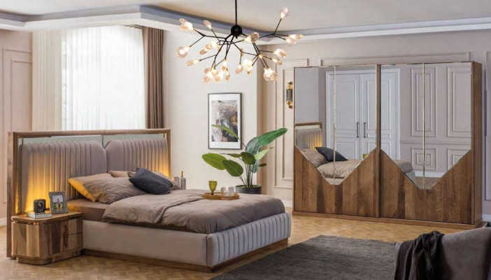 Luksusowy zestaw Sypialnia Łóżko + 2x Szafki nocne + Szafa Modern Complete