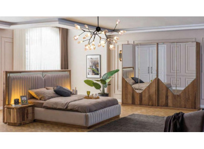 Luksusowy zestaw Sypialnia Łóżko + 2x Szafki nocne + Szafa Modern Complete