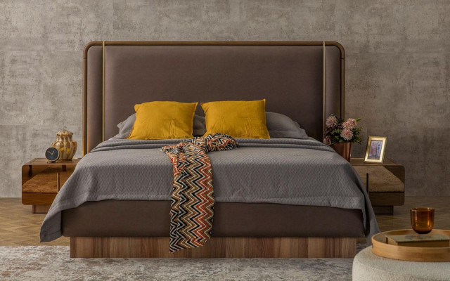 Sypialnia Zestaw Łóżko + 2x Szafki nocne + Kredens + Lustro Design Meble Nowość 5 sztuk