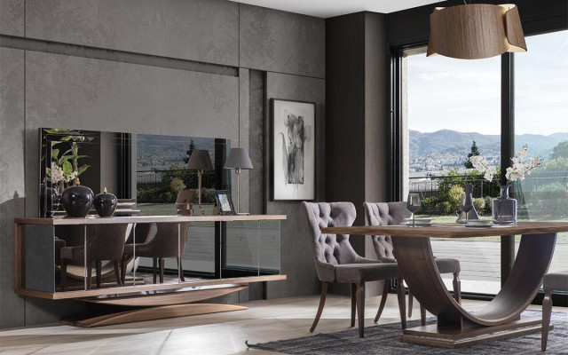 Zestaw jadalnia 6x Krzesła Stół obiadowy Kredens Lustro Zestaw jadalnia Designer Nowość