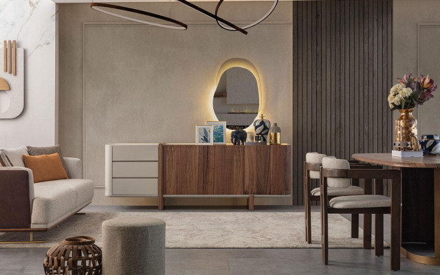Kredens Szafa Meble Wysoki Połysk Drewno Luxury Kredens Kredens z Lustro Luxury Nowość
