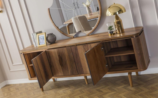 Kredens Lustro do Salonu Designerski Luksusowy Komody Nowoczesny Brązowy Nowość