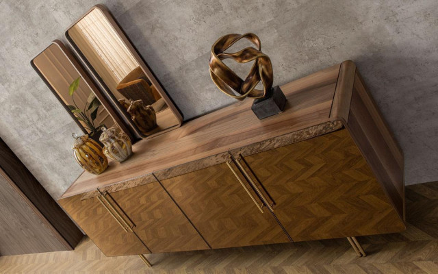Kredens z 2x Lustro Kredens Luxus Ustawić Kredens Drewno Komody Modern