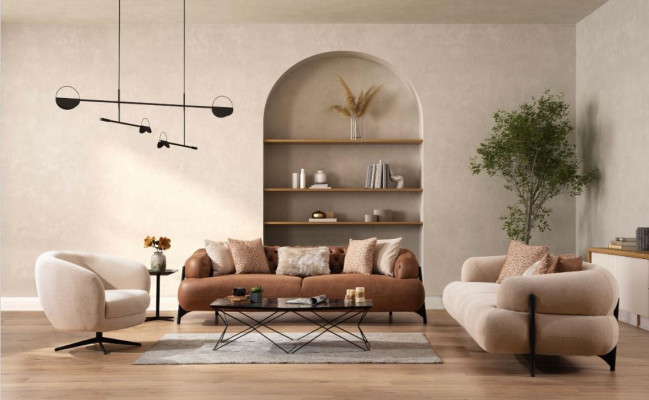 Zestaw sofowy 3+3+1 miejsce do siedzenia Włókienniczy Drewno Sofa 3 miejsce do siedzenia Modern Fotel Nowy Kompletny zestaw