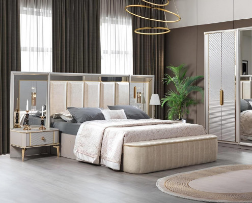 Sypialnia Zestaw Luksusowe Kompletne Łóżko 2x Stolik nocny Modern 3-częściowy Nowość