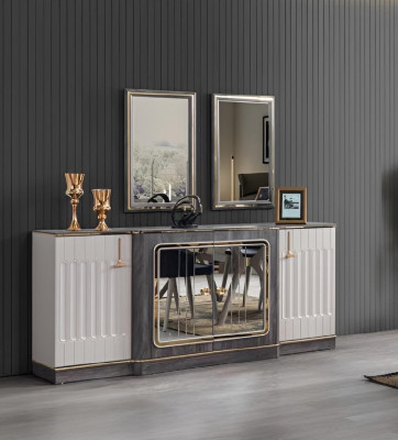 Nowoczesny kredens z 2 lustrami do salonu Designerskie Meble Drewno Kredens