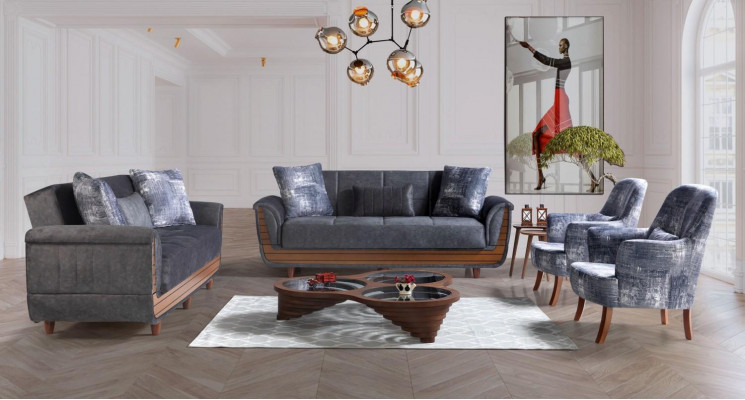 Zestaw sofowy 3+2+1+1 Drewno Salon Luksusowa Sofa Nowoczesny Materiał Całkowicie Nowoczesny