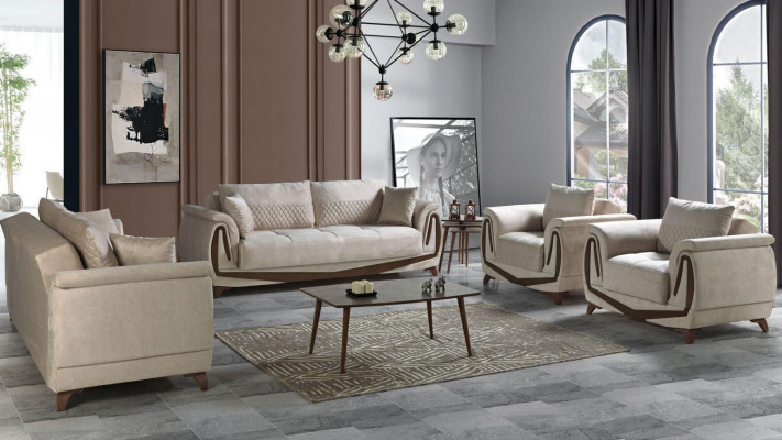 Zestaw sofowy 3+2+1+1 Drewno Salon Luksusowa Sofa Nowoczesny Materiał Całkowicie Nowy