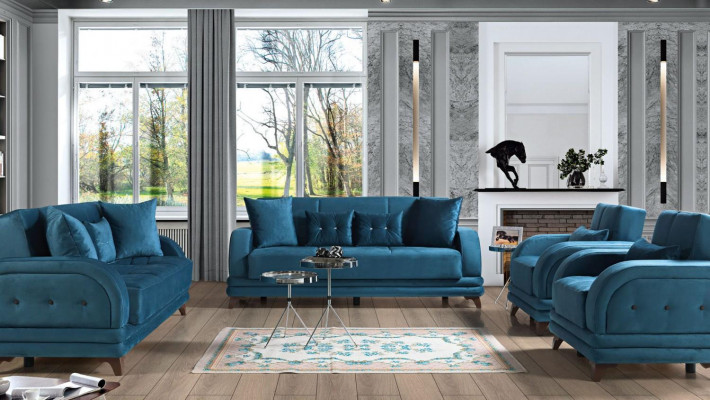 Zestaw sofowy 3+2+1+1 Drewno Salon Luksusowa Sofa Nowoczesny Materiał Całkowicie Nowy Nowoczesny