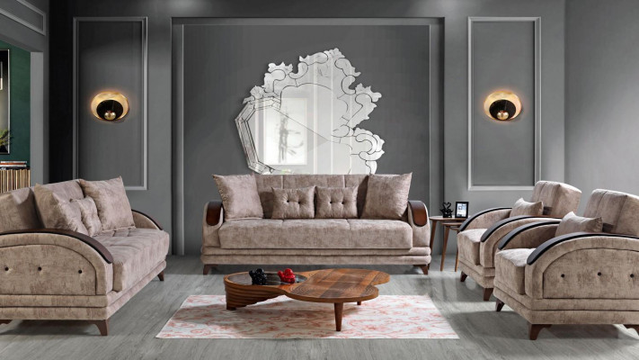 Zestaw sofowy 3+2+1+1 Drewno Salon Luksusowa Sofa Nowoczesny Materiał Całkowicie Nowoczesny Nowy