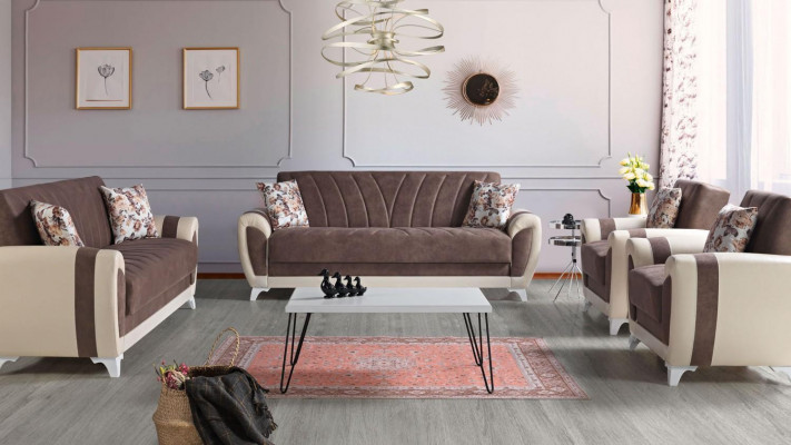 Sofa rozkładana Zestaw sofowy 3+2+1+1 miejsce siedzące Włókienniczy Sofa Fotel Kompletny zestaw Brązowy