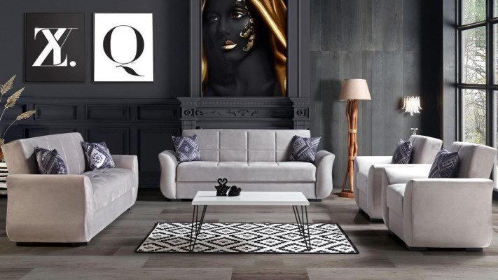 Zestaw sofowy 3+2+1+1 Funkcja łóżka Zestaw Kompletny Włókienniczy Sofa Fotel Sofa Rozkładana