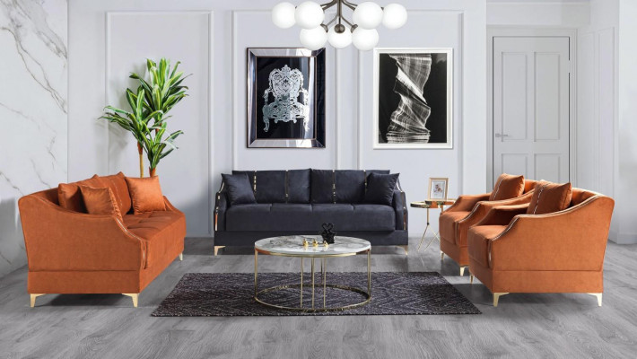 Zestaw sofowy 3+2+1+1 miejsce do siedzenia Zestaw do salonu Kompletny Włókienniczy Sofa Fotel Drewno Nowy