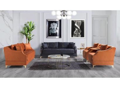 Zestaw sofowy 3+2+1+1 miejsce do siedzenia Zestaw do salonu Kompletny Włókienniczy Sofa Fotel Drewno Nowy