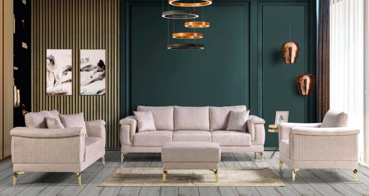 Designerski zestaw do salonu Zestaw sofowy zestaw Zestaw sofowy 3+2+1+Stołek Beżowy 4 sztuki