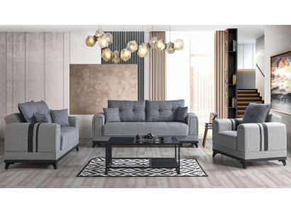 Szary Zestaw sofowy 3+2+1 miejsce do siedzenia Włókienniczy Drewno Sofa Fotel Kompletny zestaw