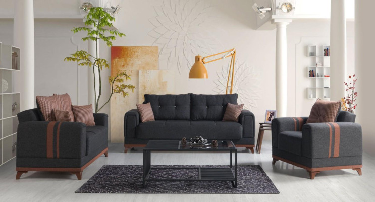 Szary Zestaw sofowy 3+2+1 miejsce do siedzenia Sofa Kompletny zestaw Relaks Fotel 3-częściowy.