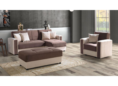 Narożnikowa kanapa Fotel Stołek Włókienniczy Kompletna Podkładka Premium Living Room Modern