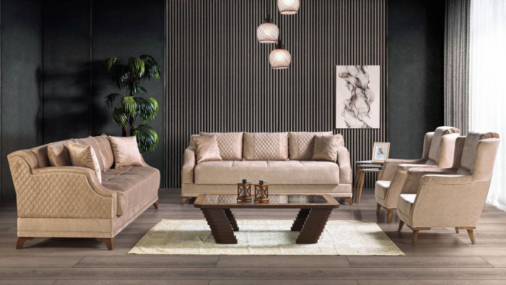 Zestaw sofowy 3+2+1+1 miejsce do siedzenia Fotel Ustawić Modern Relaks Meble Beige Luxury