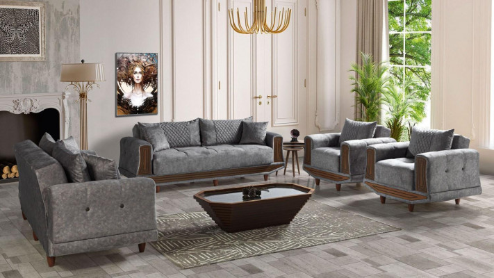 Zestaw sofowy 3+2+1+1 miejsce do siedzenia Włókienniczy Drewno Sofa 3 miejsce do siedzenia Modern Fotel Kompletny zestaw
