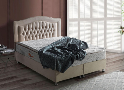 Łóżko Design bed Luxury Beige Podkładka Sypialnia Meble Silver Chesterfield