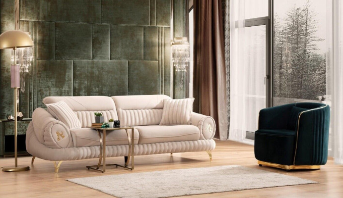 Sofa 3 miejsce do siedzenia z Fotel Biały Eleganckie Nowoczesne Luksusowe Meble Design