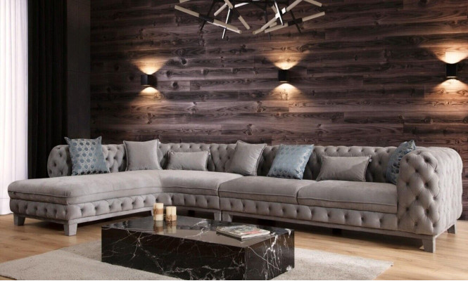Narożnikowa kanapa Kanapa w Kształcie L Chesterfield Design Sofa Nowoczesna Materiał Włókienniczy Nowość