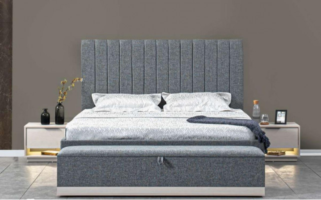 Łóżko Włókiennicze 2x Szafki nocne 3 szt. Sypialnia Zestaw Meble Modern Luxury