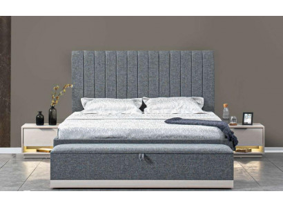 Łóżko Włókiennicze 2x Szafki nocne 3 szt. Sypialnia Zestaw Meble Modern Luxury