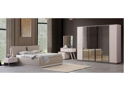 Sypialnia Luxus łóżka 2x Szafki nocne 5tlg Szafa Drewno Beige