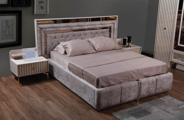 Nowoczesny komplet Sypialnia Designerskie Łóżko 2x Szafki nocne 5-częściowe