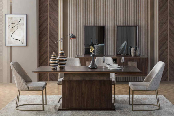 jadalnia Meble Luksusowy Zestaw Stół obiadowy 4x Krzesła Modern Design Drewno Style