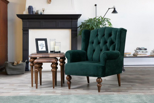 Klasyczny Chesterfield Green Fotel EarsFotel Podkładka jednomiejscowa