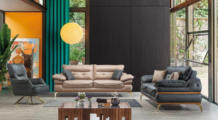Nowoczesna brązowa sofa w salonie Ekskluzywna 3-miejscowa sofa do siedzenia