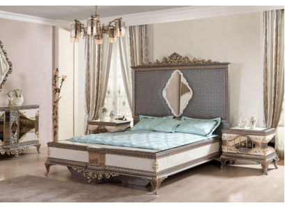 Classic Szary Sypialnia Luxury Ustawić Podwójne łóżko 2x Szafki nocne