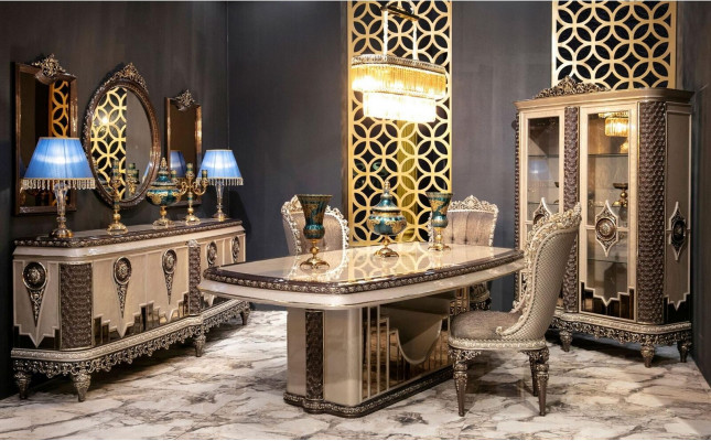 Klasyczny zestaw jadalniany Tauper luksusowy Ustaw Stół obiadowy Krzesła Kredens