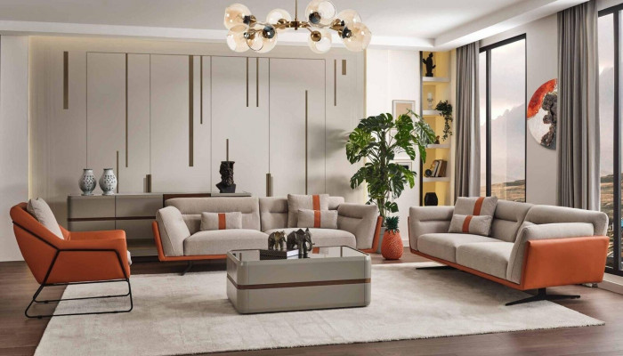 Zestaw sofowy Komplet sofowy Sofa tapicerowana w kolorze pomarańczowym