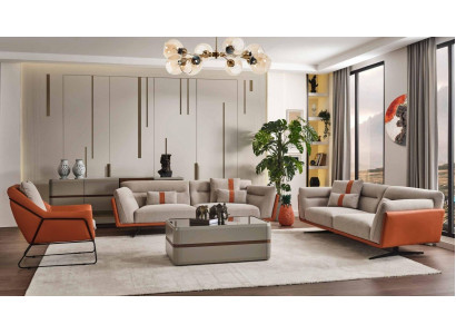 Zestaw sofowy Komplet sofowy Sofa tapicerowana w kolorze pomarańczowym