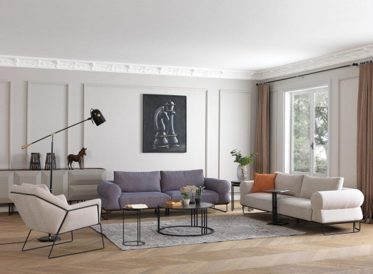 Luksusowy kompletny komplet wypoczynkowy tapicerowany Zestaw sofowy Biała sofa materiałowa