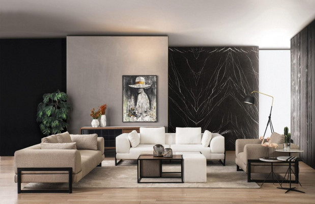 Zestaw sofowy Kompletna sofa tapicerowana komplet wypoczynkowy z szarego materiału