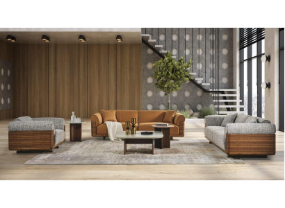 Zestaw kanapowy Zestaw sofowy Kompletna sofa tapicerowana Brown Material Sofa materiałowa
