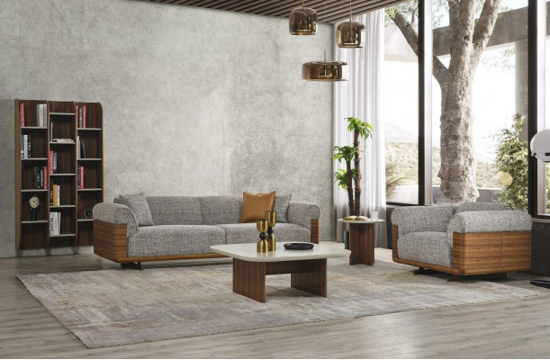 Kanapy Sofa Tapicerowana Szara Kompletna Trzyosobowa Fotel Nowoczesne Sofy 2-częściowe