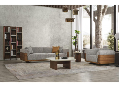Kanapy Sofa Tapicerowana Szara Kompletna Trzyosobowa Fotel Nowoczesne Sofy 2-częściowe