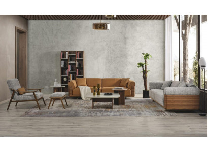 Zestaw sofowy tapicerowany Zestaw sofowy Kompletna sofa z tkaniny w kolorze brązowym