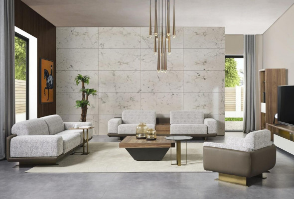 Grupa Couchen Kompletna sofa tapicerowana szara sofa materiałowa Zestaw sofowy 3-częściowy
